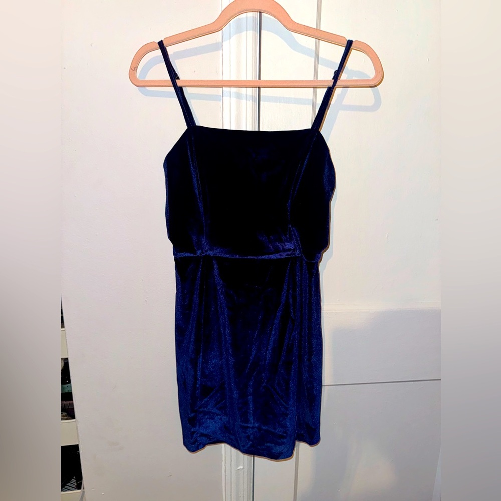 Dark Blue Velvet Mini Dress